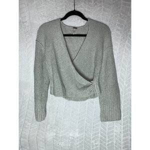 Free People Ribbed Knit Faux Wrap Sweater Top - S